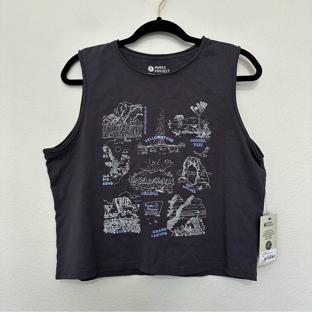NWT parks project womens national parks welcome tank grey size M medium raw edge